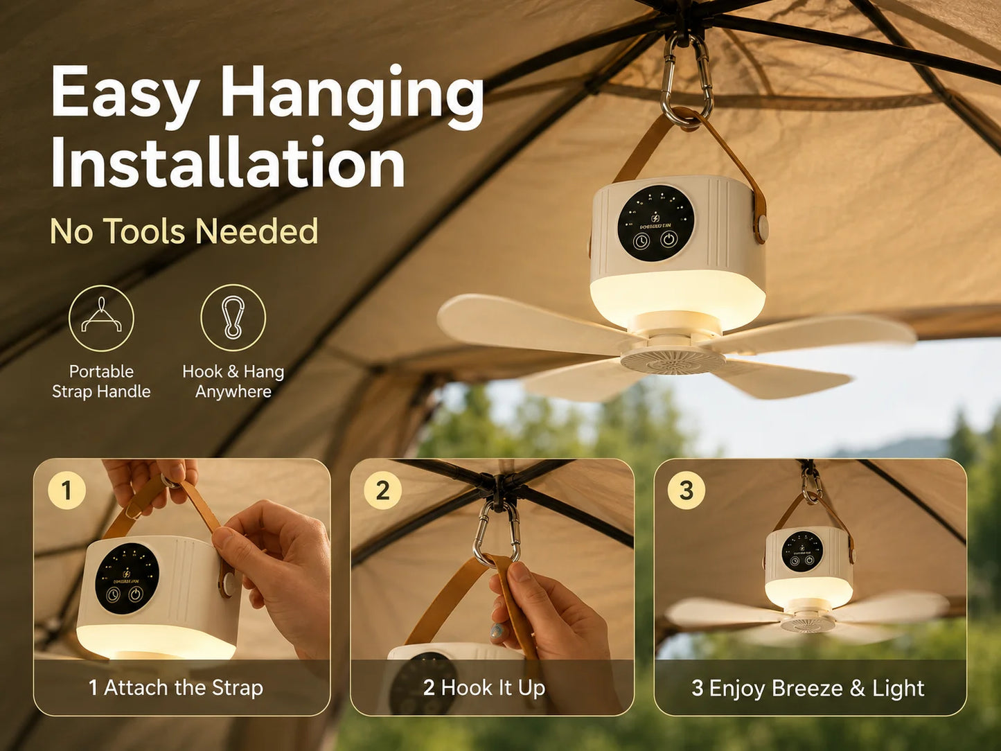 2026 New Portable Rechargeable Ceiling Fan Wireless USB Hanging Fan for Student Dorm Bed Outdoor Camping