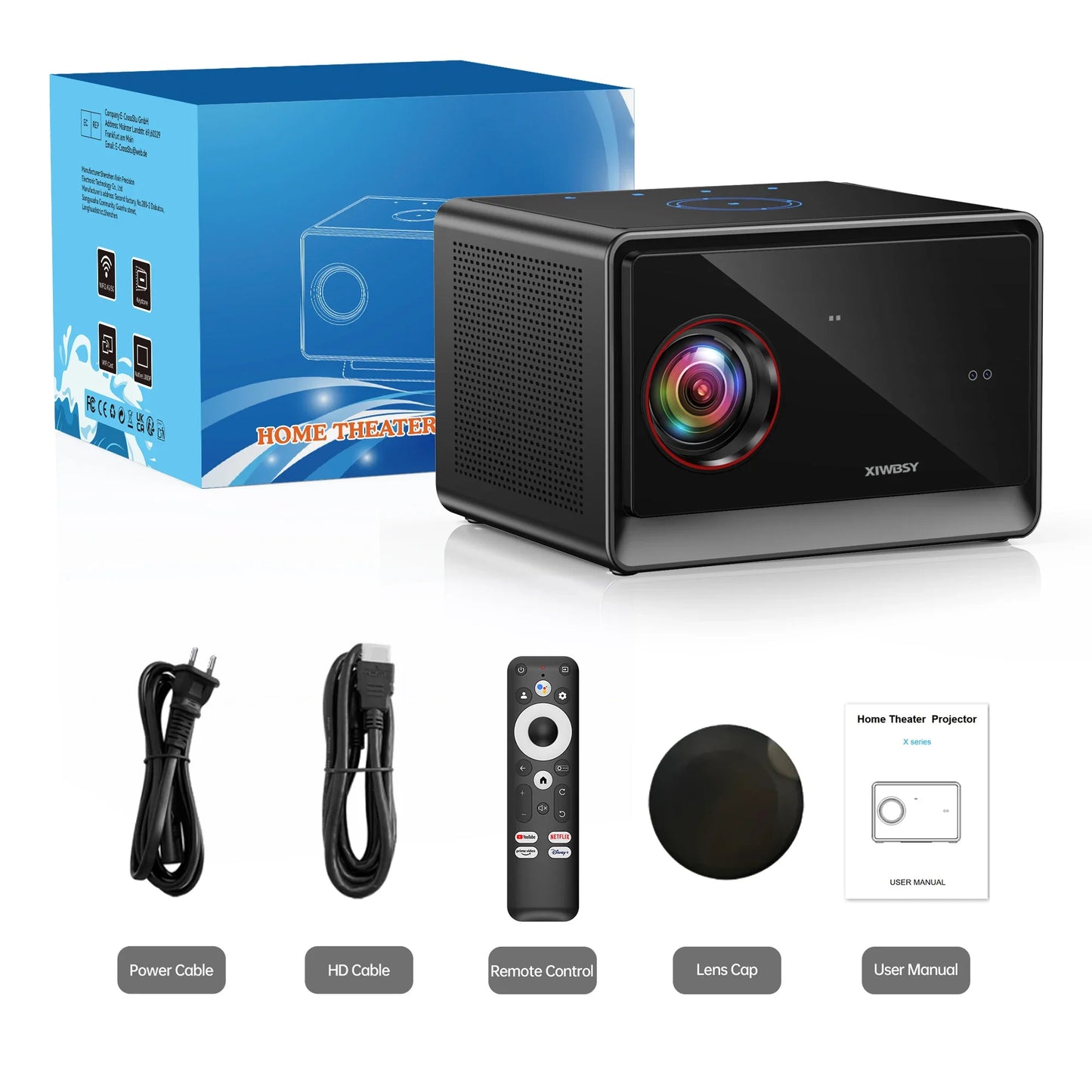 XIWBSY 64GB Google TV Projector 4000ANSI Offline Cinema Beamer 4K HD Video Projector Android 14.0 Sealed Optical Projector