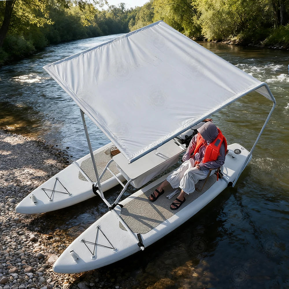 PVC Inflatable Electric Catamaran Boat 2 Person Yacht with Motor Water Amusement Fishing Boat for Sightseeing Cruising
