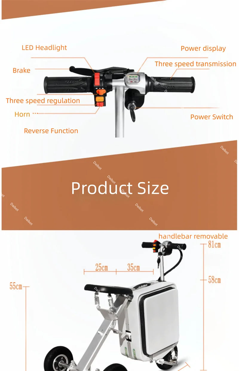 Folding Luggage Parent Child Electric Scooter For Adults With Seat 300W 36V Travel Lightweight Mobility Scooter For Elderly