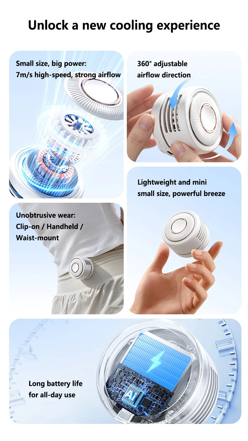 Lenovo 4-in-1 USB Blade-less Neck-Worn Fan Portable Quiet Mini Foldable Student-Friendly and Convenient Clip-On Fan Outdoor