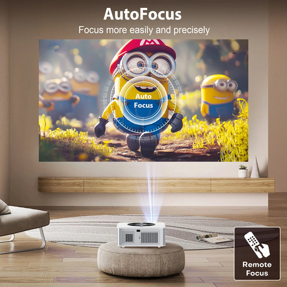 XIWBSY 1000Ansi AutoFocus Projector Bluetooth5.2 Android Projector 4K 8K Decode Video Audio Home Theater Portable Proyector