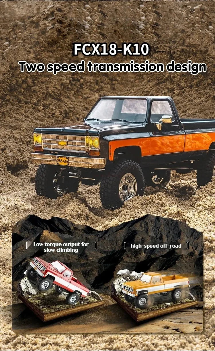 FMS FCX18 1:18 Chevrolet K10 Pickup Truck Officially Authorized Classic Retro Off-road Climbing RC Car Model RTR Vibely Store