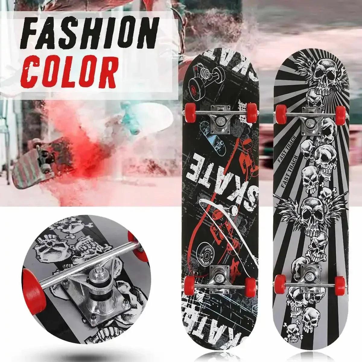 31 inch Skateboard Beginner Adult Kids Four-Wheeled Maple Board Double Rocker Professional High Speed Drift Sticker Skateboard