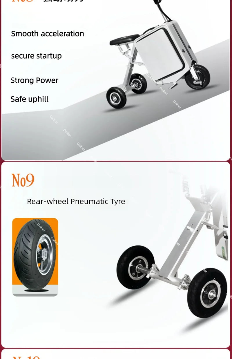 Mini Luggage 3 Wheel Electric Scooter Folding With Storage For Elderly 300W Adult Mobility Scooter Lightweight Removable Battery