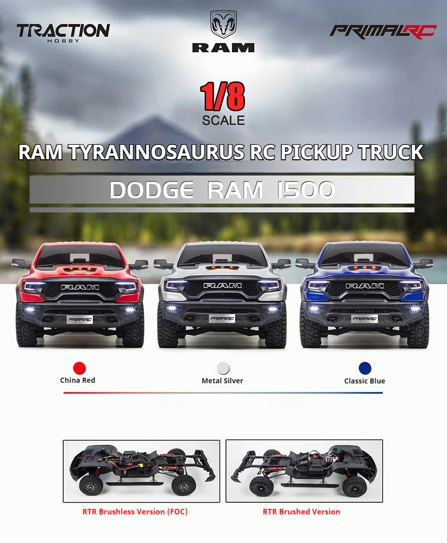 KM Thunder 1/8 Scale RAM 1500 Tyrannosaurus RC Remote Control Off-Road Pickup Truck Electric Model Car for Boys Birthday Gift Vibely Store