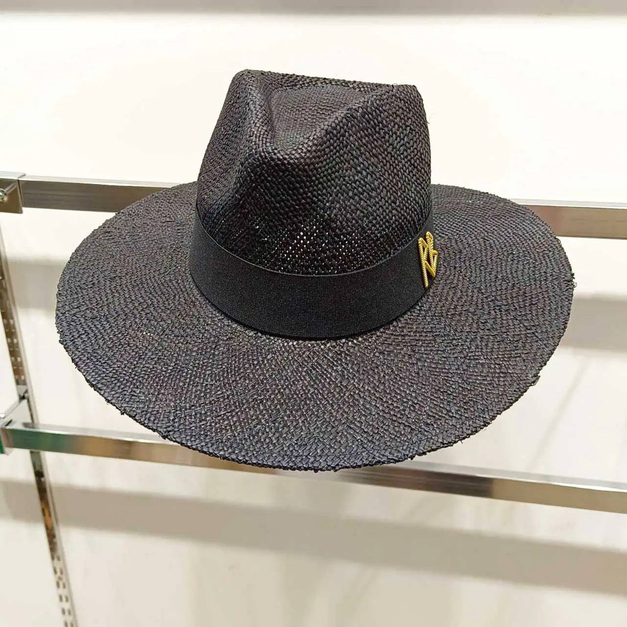 Metal RB letter summer straw hat for men and women summer outdoor vacation beach sun hat panama hat  beach accessories