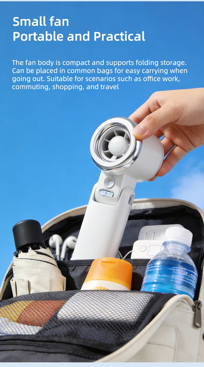 Mini Fan Portable Water Mist Fan 3600mAh 5 Speeds Handheld Foldable Neck Hanging Humidifier Small Spray Fans Type-C Rechargeable Vibely Store