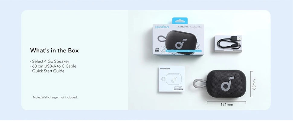 Soundcore Select 4 Go Bluetooth Shower Speaker by Anker, IP67 Waterproof/Dustproof, Ultra-Portable Speaker, 20H Playtime