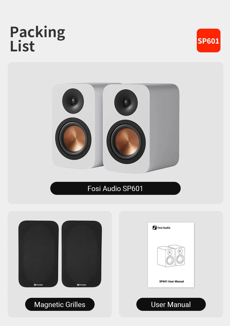 Fosi Audio SP601 6Ω 160W Bookshelf Speaker Hi-Fi Audio for Home Theater ，Desktop Computer