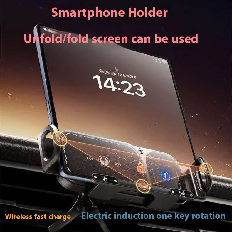 2IN1 Car Wireless Charger Phone Holder Touch Rotate Stand for Samsung Galaxy Fold 6 5 4 3 Z Flip iphone 16 15 14 13 12 11Pro Max