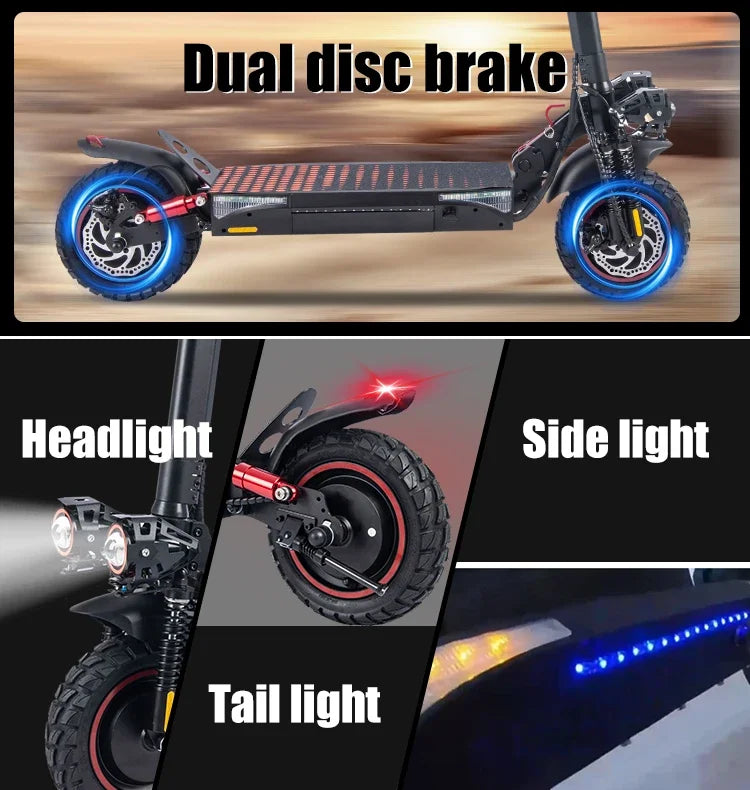 T4 500W High Power Dual Motor Adjustable Height Off-road Folding Adult Electric Scooter