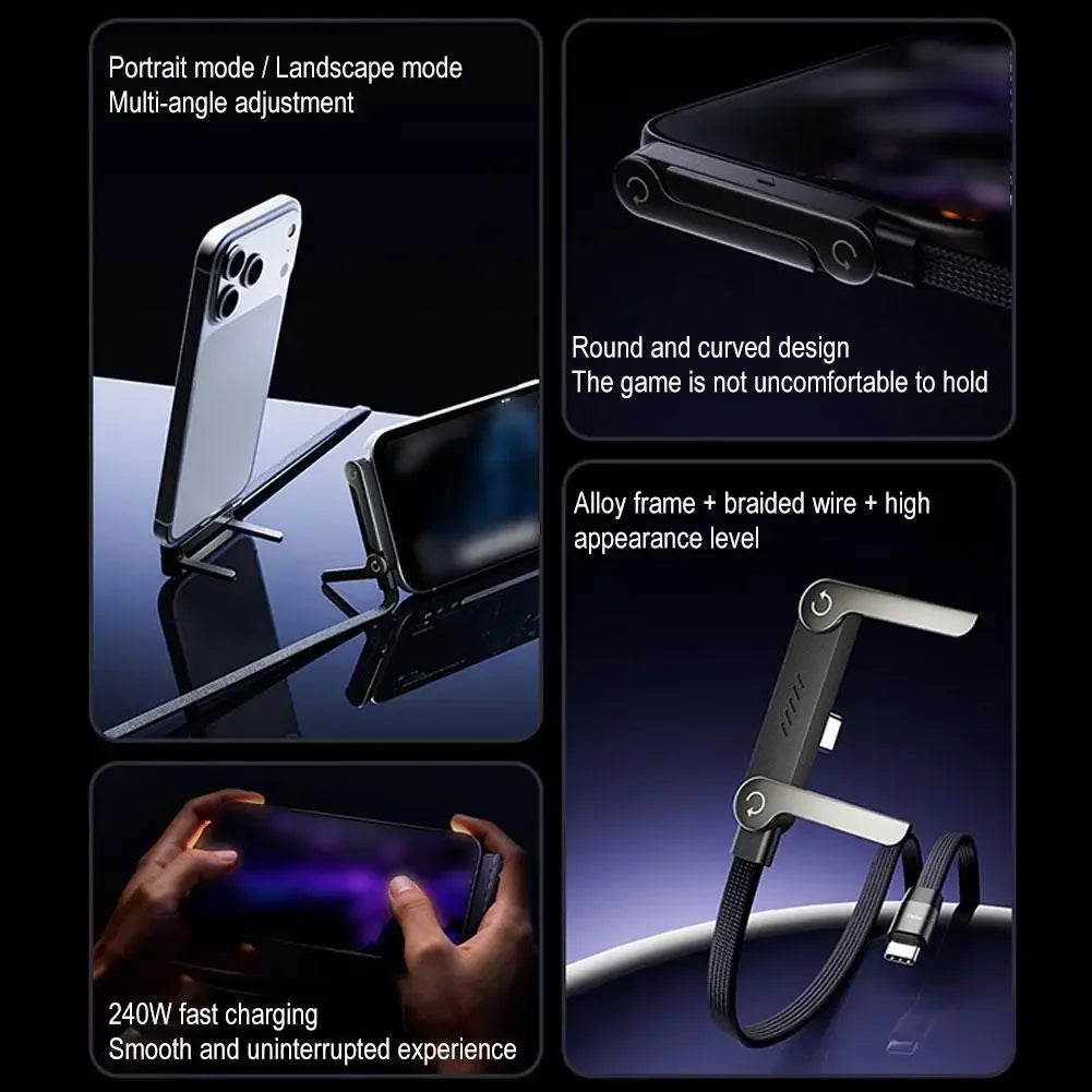 240W Fast Charging Foldable Phone Stand With 360° Rotating Charging Data Cable For IPhone Mobile Games-Universal Mobile Holder