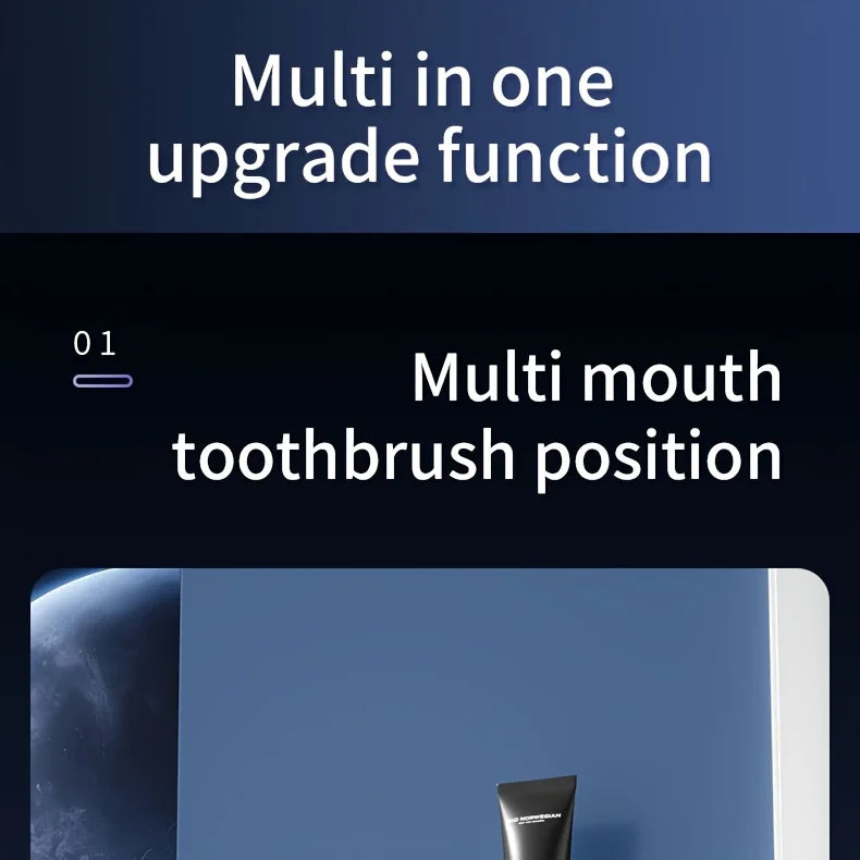 1 smart toothbrush with 2 cups, automatic toothpaste dispenser, 5-slot storage brush holder, USB lithium battery clock display