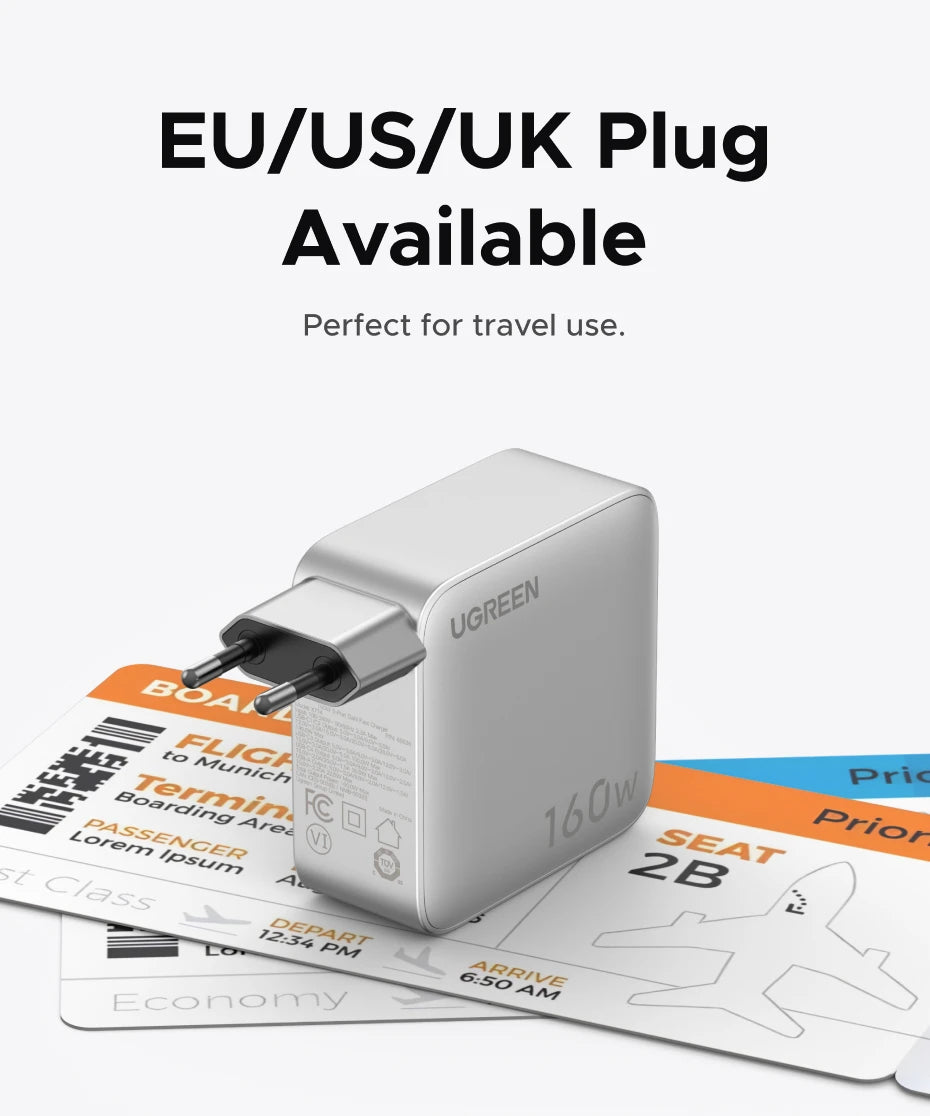 UGREEN 160W GaN Charger With Smart Display AVS PD 3.1 140W QC4.0 For MacbookPro Laptop iPhone 17 16 iPad Tablet SamsungS25 Ultra