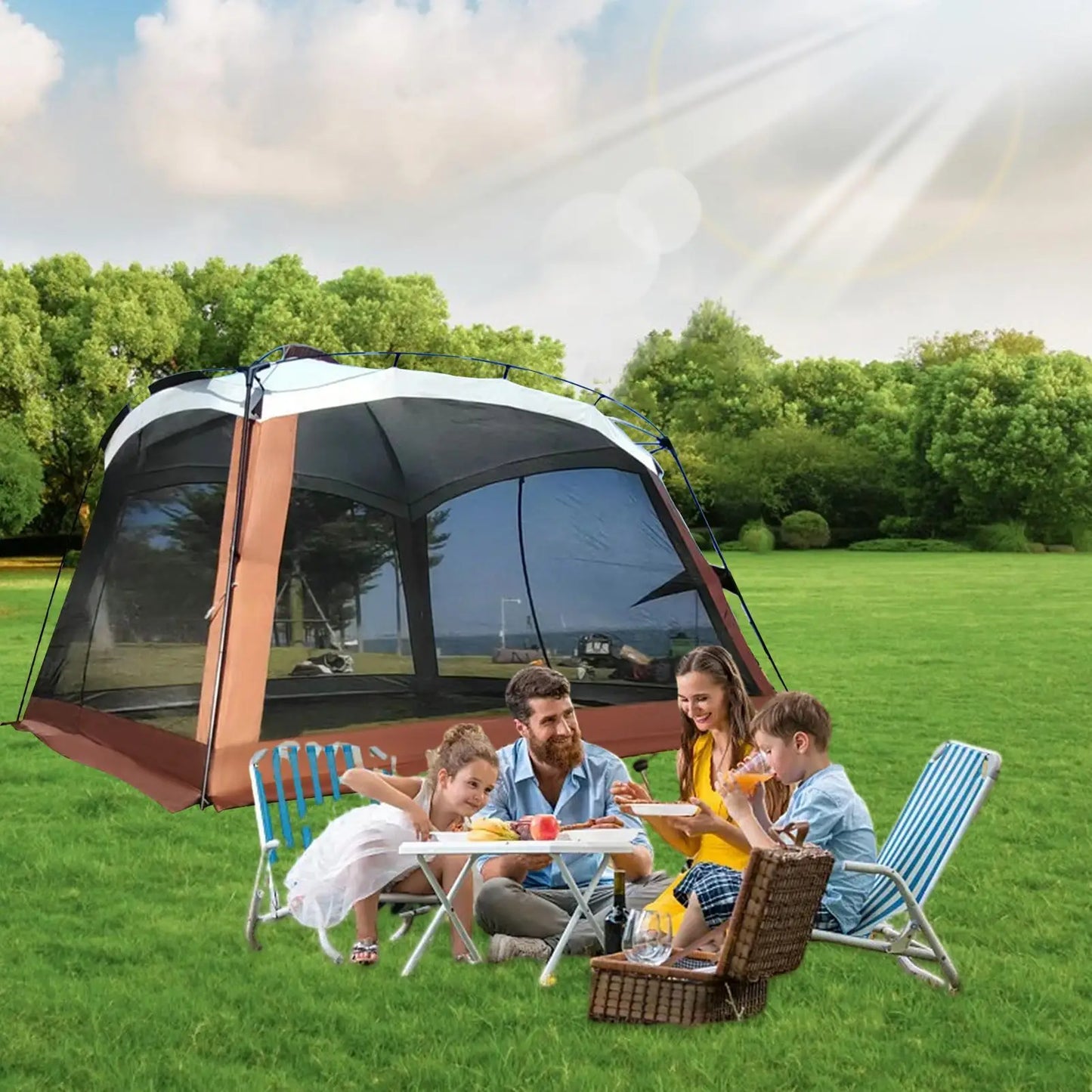 Outdoor Tent UV Resistant Sunshade House Screen House Tent For Family Trip Backyard Picnic Hiking Road Trips Travel