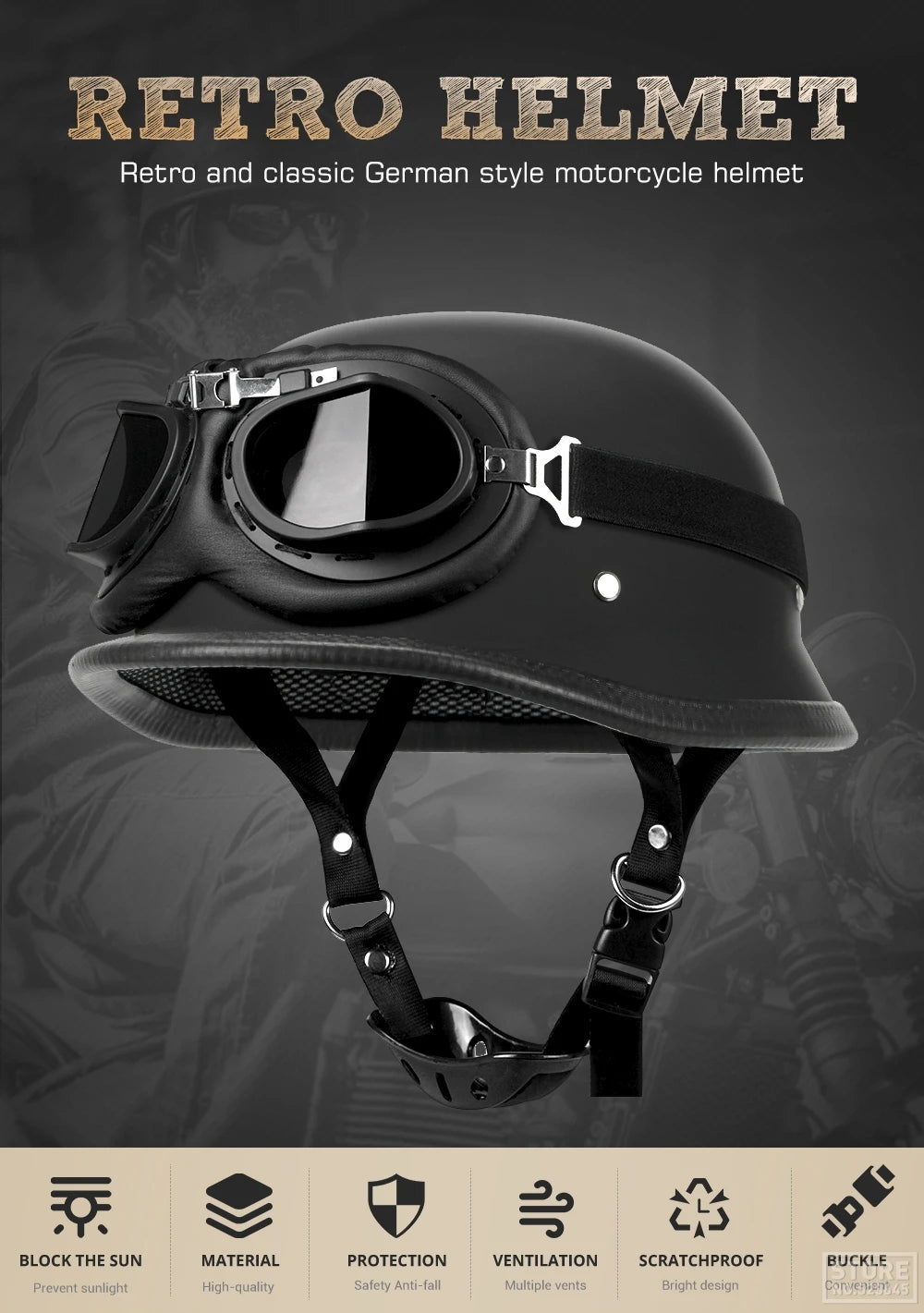 Motorcycle Half Helmet German Leather Vintage Helmet Casco Moto Motorcycle Open Face Helmet Biker Pilot DOT Certification S-XXL