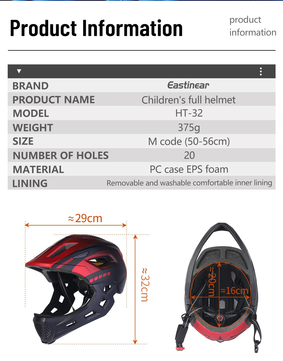 Eastinear Children's Bicycle Helmet LED Lightweight Adjustable Skateboard Roller Skating Full Face Detachable Riding Helmet