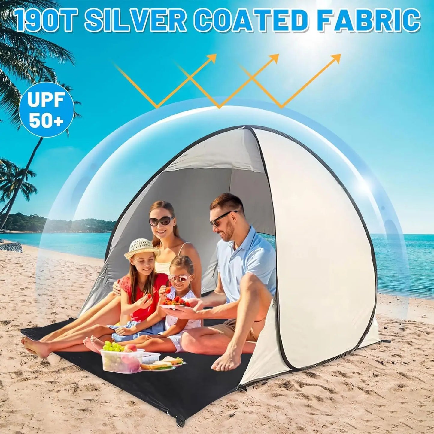 Portable Beach Shade Breathable Portable Sun Shelter Canopy Automatic Fold Up Tent For 2-3 Person Girls Family Outing Fishing