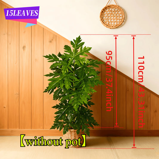 1Pcs Large Lifelike Artificial Rosaceae Papaya Leaf Plant 15-Leaf Simulated Monster Plant, Artificial Flowers Green Potted Plant