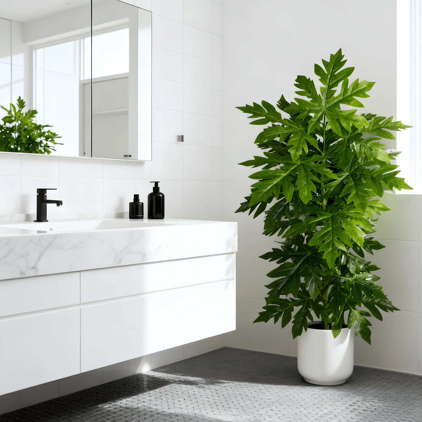 1Pcs Large Lifelike Artificial Rosaceae Papaya Leaf Plant 15-Leaf Simulated Monster Plant, Artificial Flowers Green Potted Plant
