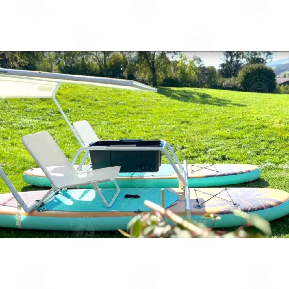 Inflatable Catamaran Boat with Dual Paddleboards and Outboard Motor for Water Adventure