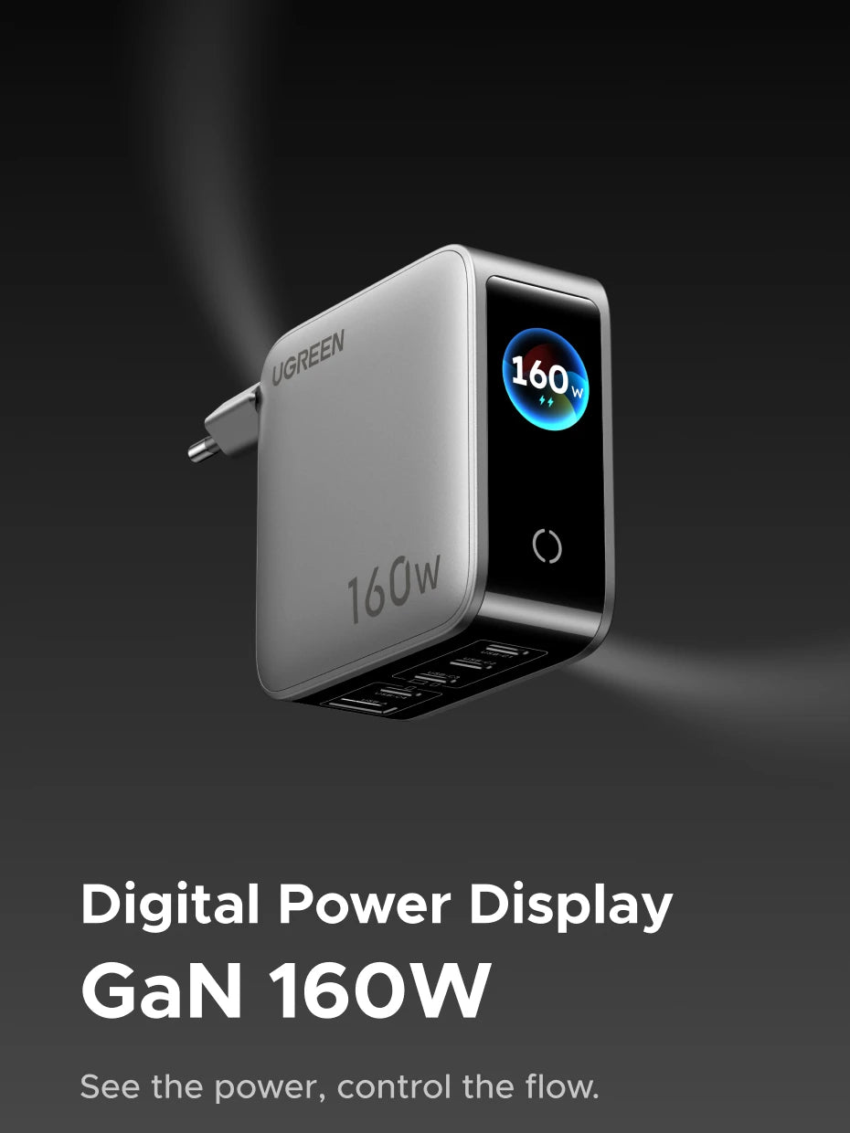 UGREEN 160W GaN Charger With Smart Display AVS PD 3.1 140W QC4.0 For MacbookPro Laptop iPhone 17 16 iPad Tablet SamsungS25 Ultra