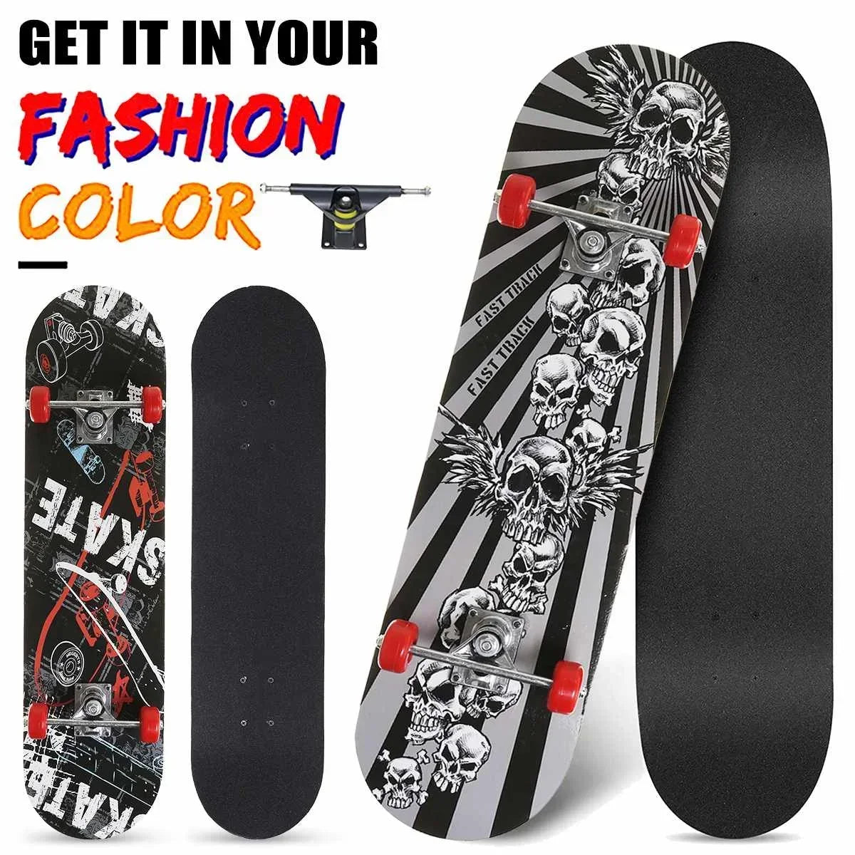 31 inch Skateboard Beginner Adult Kids Four-Wheeled Maple Board Double Rocker Professional High Speed Drift Sticker Skateboard