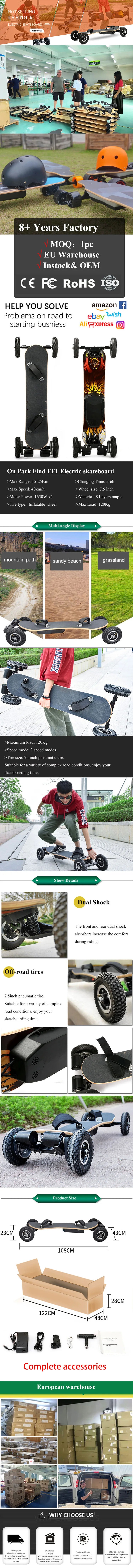 Guangdong Black 2000W Adult Longboard Custom Off Road All Terrain Electric Skateboard Deck 8.5