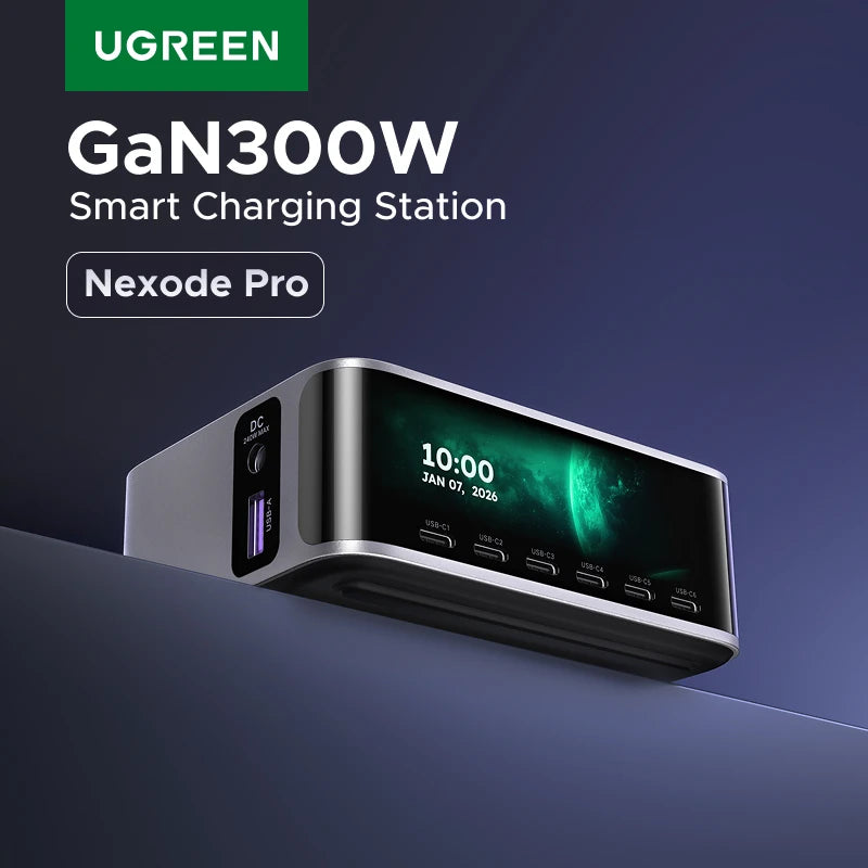 UGREEN 300W GaN Charger With Smart Display AVS PD 3.1 7 IN 1 Desktop Charging Station For MacBook Pro Laptop iPhone Samsung iPad
