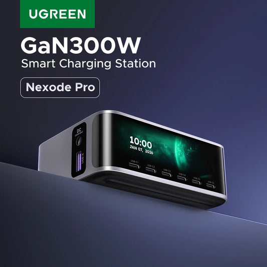 UGREEN 300W GaN Charger With Smart Display AVS PD 3.1 7 IN 1 Desktop Charging Station For MacBook Pro Laptop iPhone Samsung iPad