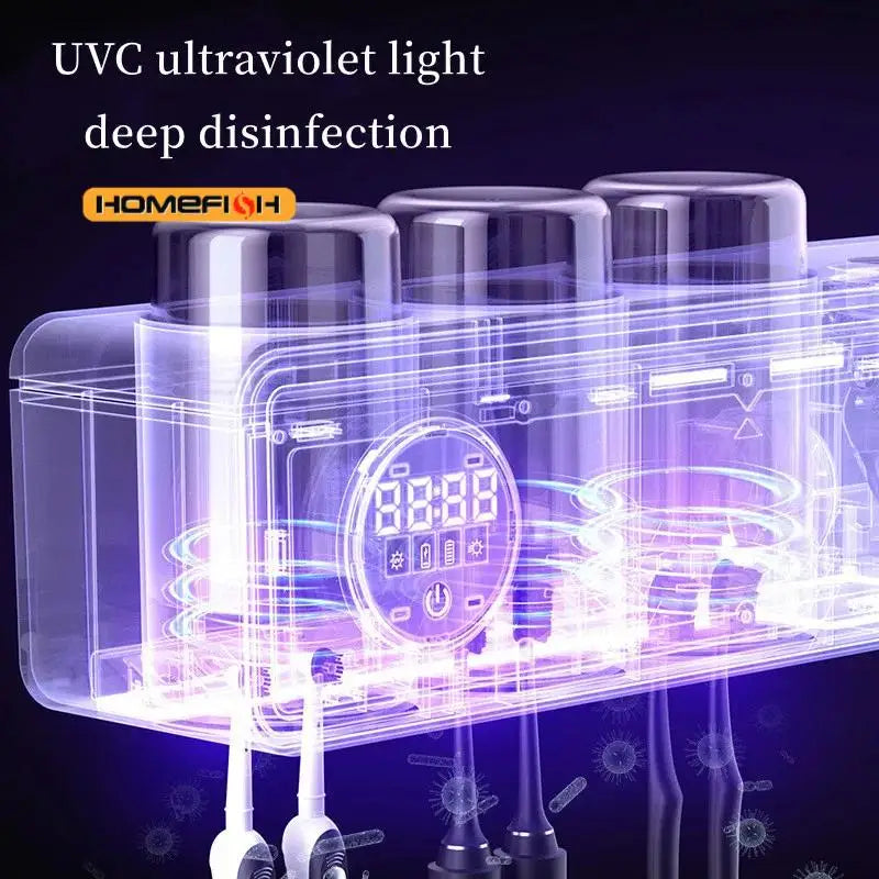 UV Toothbrush Holder Deep Sterilizer Toothpaste Squeezer Light Energy USB Charging Fast Drying Wall-mounted bathroom StorageRack