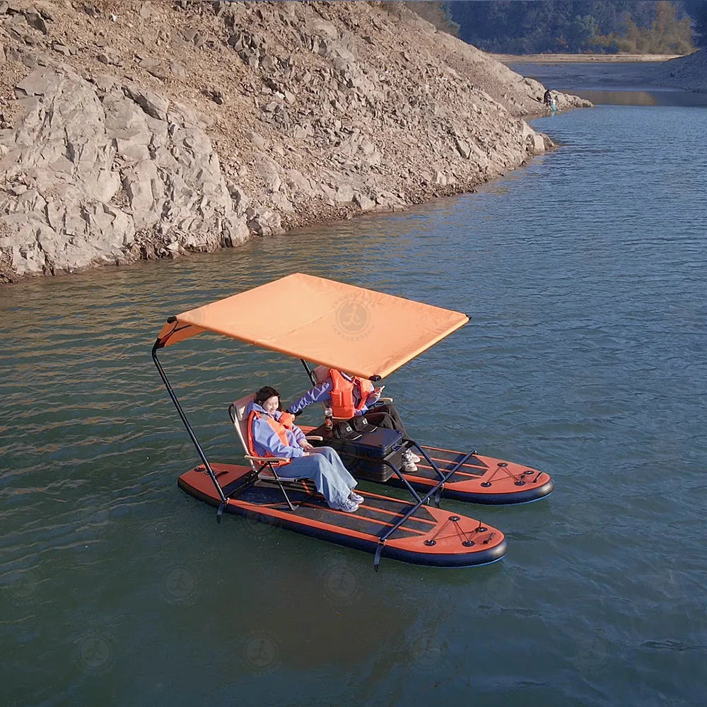 Inflatable Catamaran Boat with Dual Paddleboards and Outboard Motor for Water Adventure