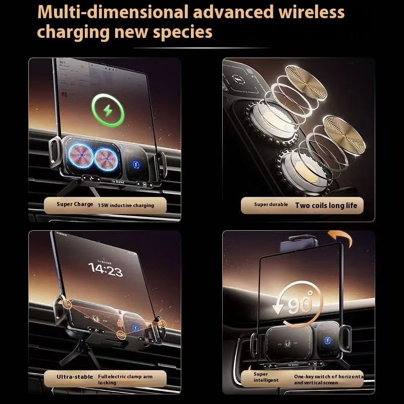 2IN1 Car Wireless Charger Phone Holder Touch Rotate Stand for Samsung Galaxy Fold 6 5 4 3 Z Flip iphone 16 15 14 13 12 11Pro Max