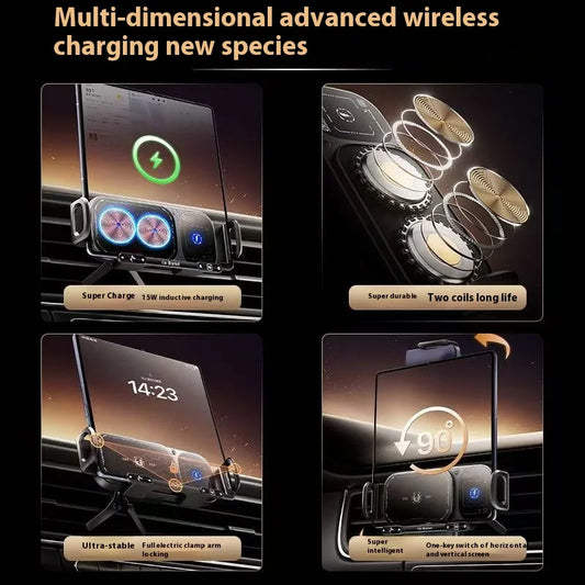 2IN1 Car Wireless Charger Phone Holder Touch Rotate Stand for Samsung Galaxy Fold 6 5 4 3 Z Flip iphone 16 15 14 13 12 11Pro Max