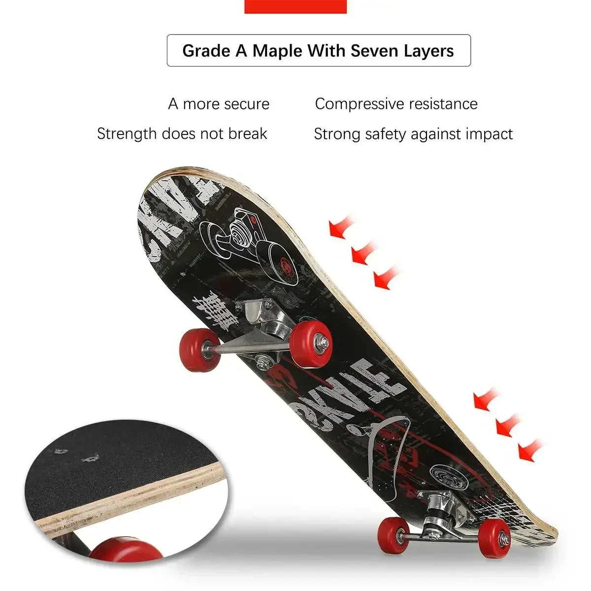 31 inch Skateboard Beginner Adult Kids Four-Wheeled Maple Board Double Rocker Professional High Speed Drift Sticker Skateboard