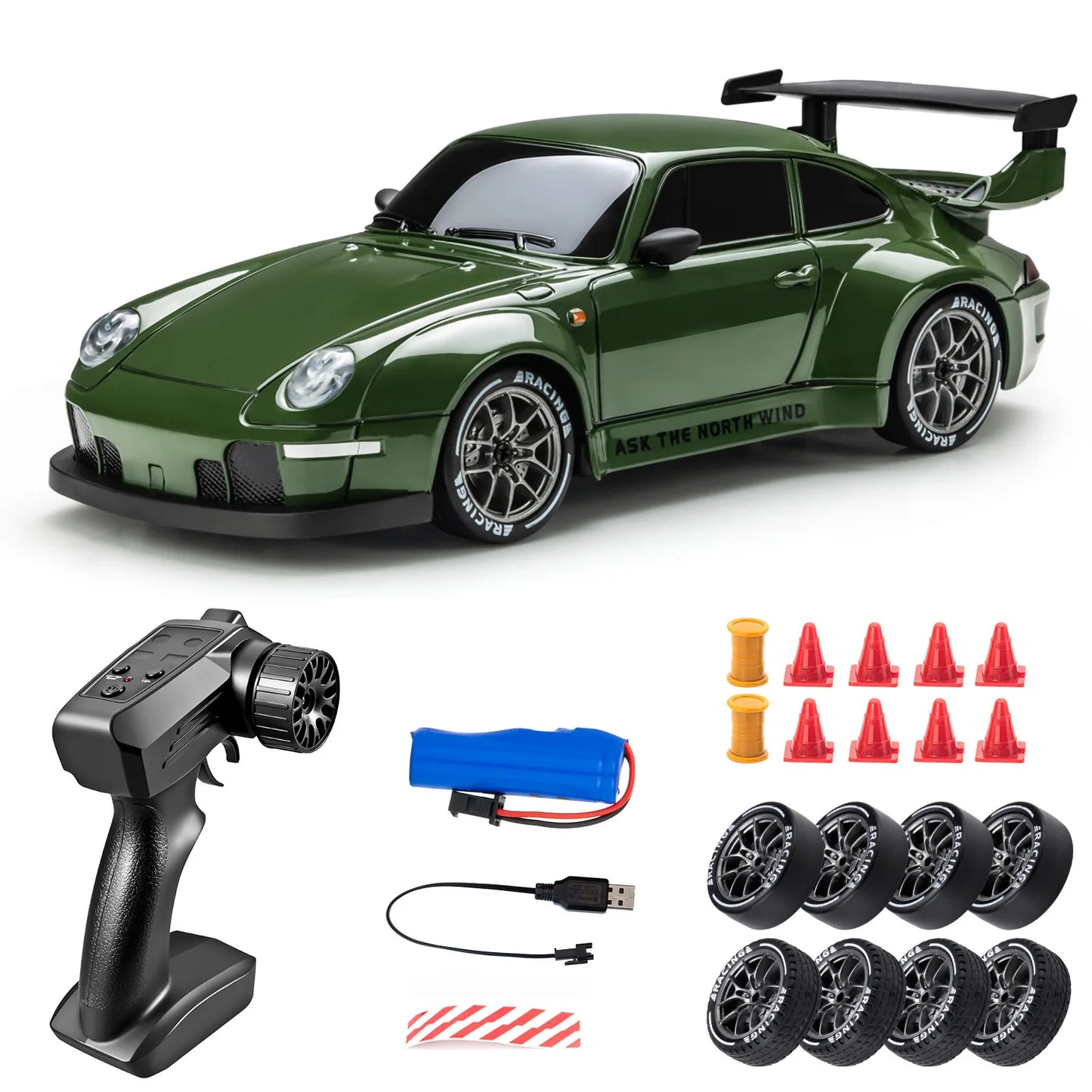 RC Drift Car 1:24 Remote Control Car for Adult 20KM/H 4WD High Speed RC Cars with LED Lights Extra Drifting Tires Vehicle Toy
