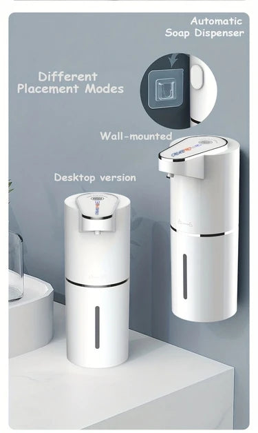 350ml Smart Sensor Touchless Foam Soap Dispenser, USB Rechargeable Wall-Mounted 3-Level Adjustable Pump for Bathroom Kitchen Dis