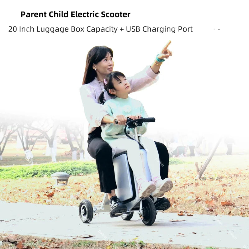 Mini Luggage 3 Wheel Electric Scooter Folding With Storage For Elderly 300W Adult Mobility Scooter Lightweight Removable Battery
