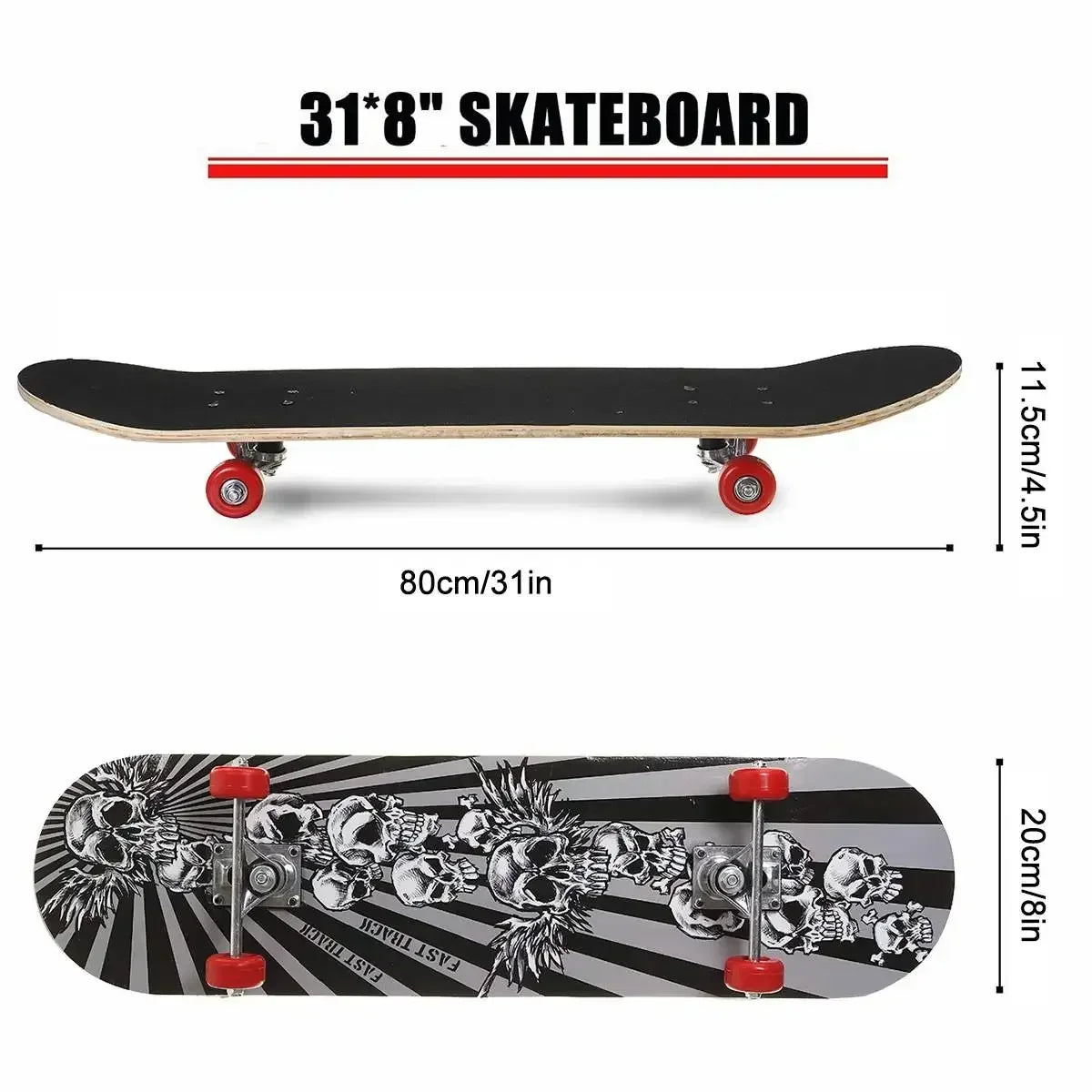 31 inch Skateboard Beginner Adult Kids Four-Wheeled Maple Board Double Rocker Professional High Speed Drift Sticker Skateboard