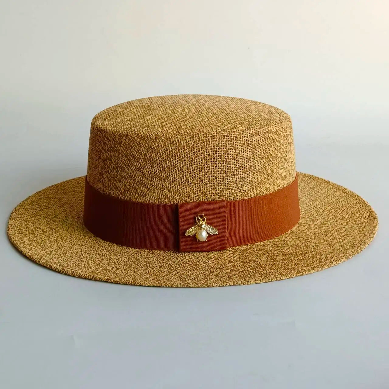 Metal RB letter summer straw hat for men and women summer outdoor vacation beach sun hat panama hat  beach accessories