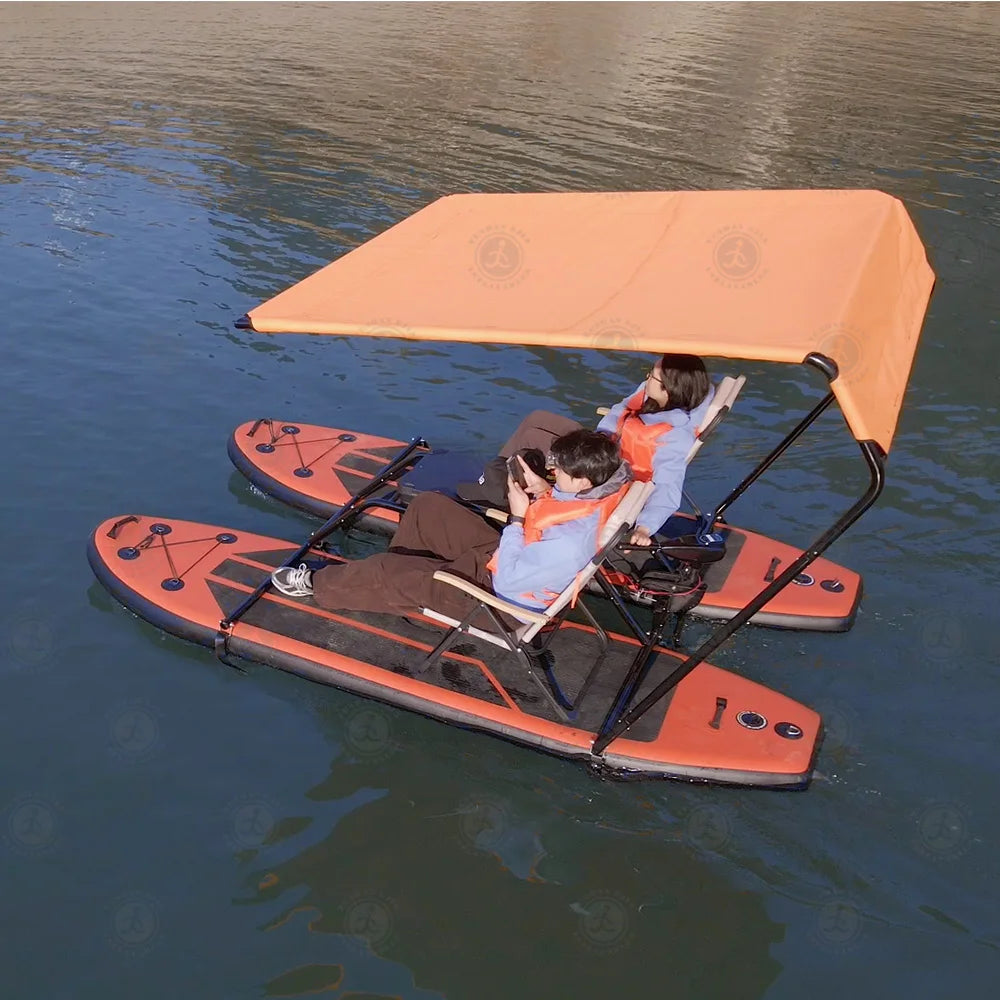 Inflatable Catamaran Boat with Dual Paddleboards and Outboard Motor for Water Adventure