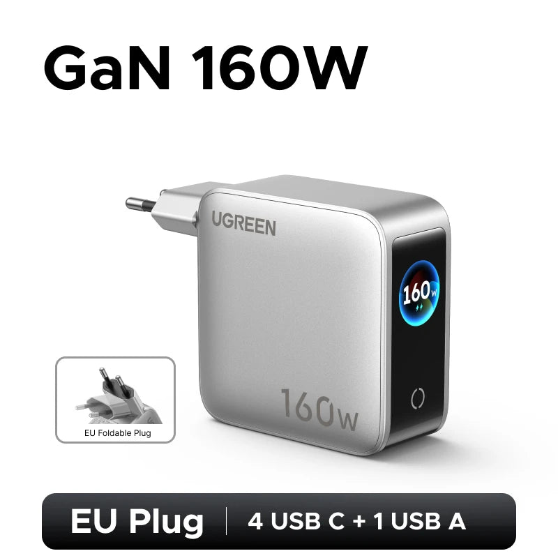 UGREEN 160W GaN Charger With Smart Display AVS PD 3.1 140W QC4.0 For MacbookPro Laptop iPhone 17 16 iPad Tablet SamsungS25 Ultra