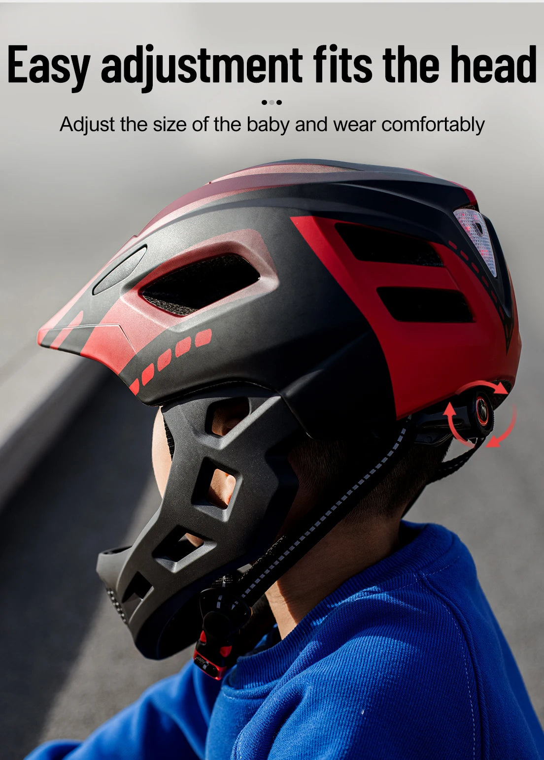 Eastinear Children's Bicycle Helmet LED Lightweight Adjustable Skateboard Roller Skating Full Face Detachable Riding Helmet