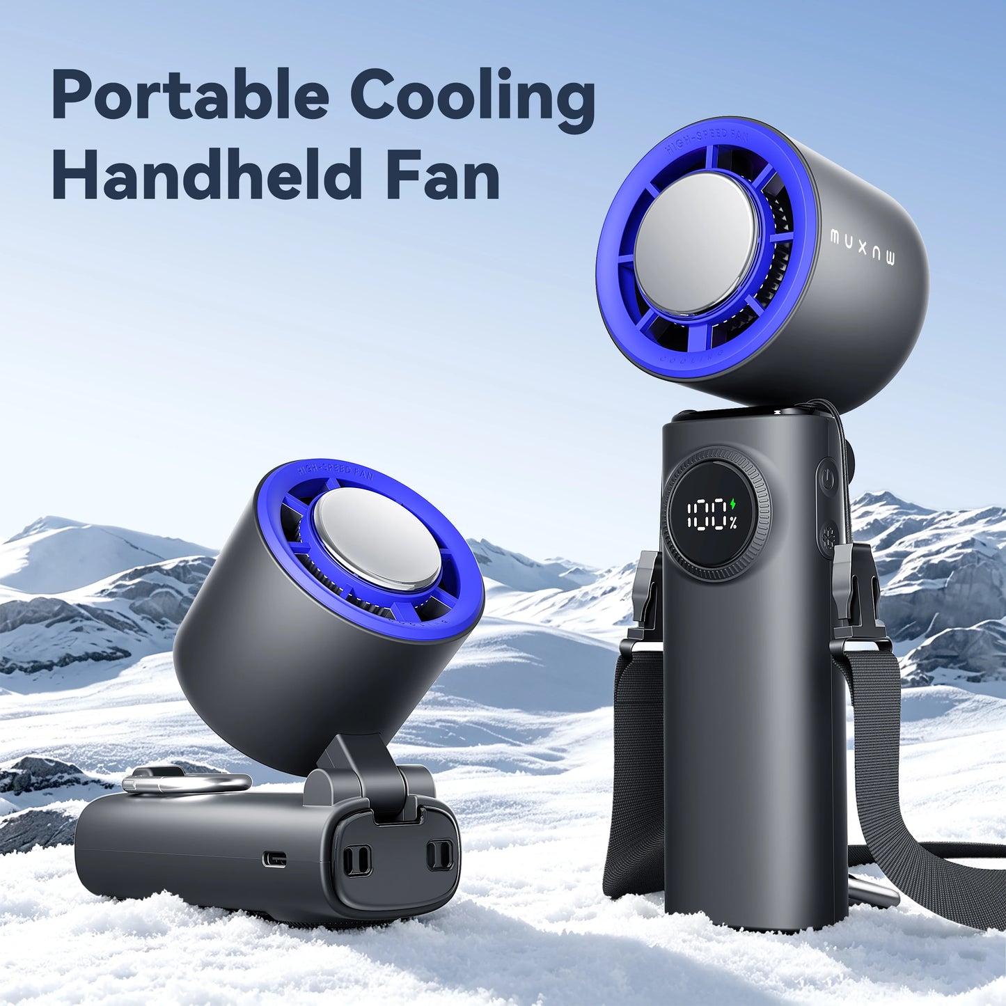 MUXNW 3-in-1 Foldable Handheld Fan 11000RPM 3000mAh 100-Speed USB-C Digital Display for Travel Office